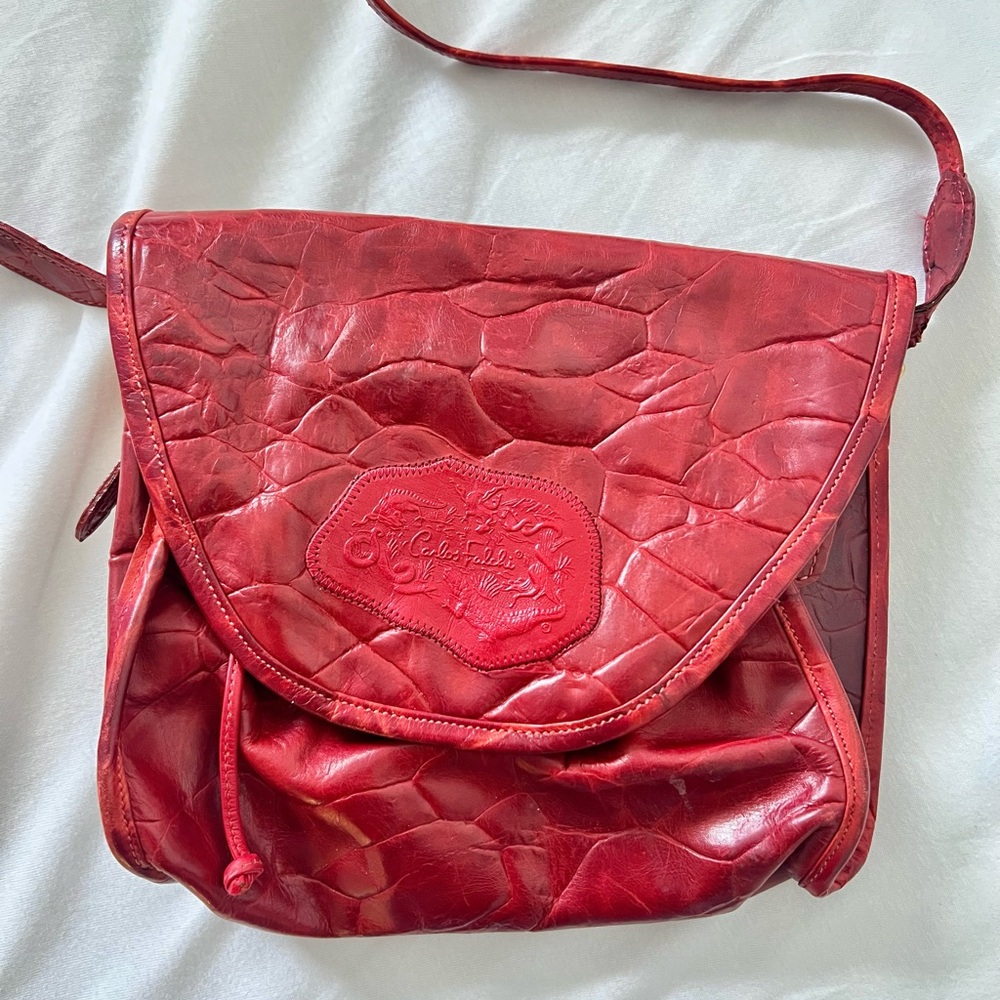Carlos Falchi Exotic Leather Red Crossbody Bag - Picture 12 of 12